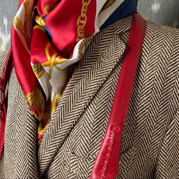 Ralph Lauren Made in Italy Red Calf Leather Silver Tone 2 Buckle Tri-Strap Belt - Picture 4 of 16